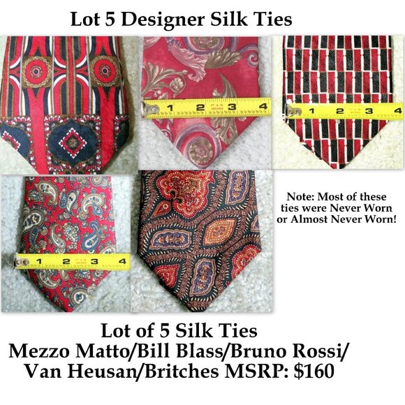 Lot of 5 Silk Ties - Mezzo Matto/Bill Blass//Bruno Rossi/Van Heusan/Britches - Picture 14 of 14